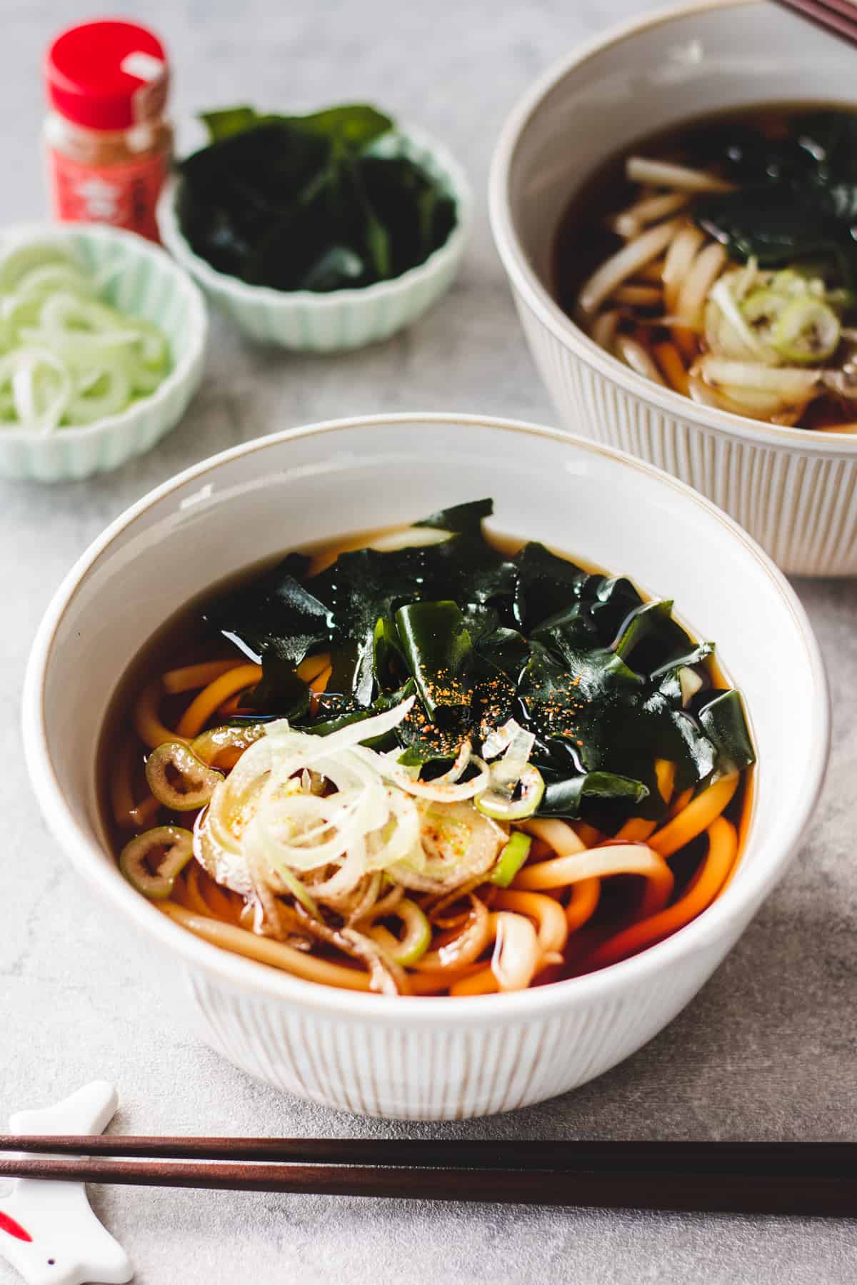 Vegan Kake Udon (Japanese Udon Noodle Soup) - The Foodie Takes Flight