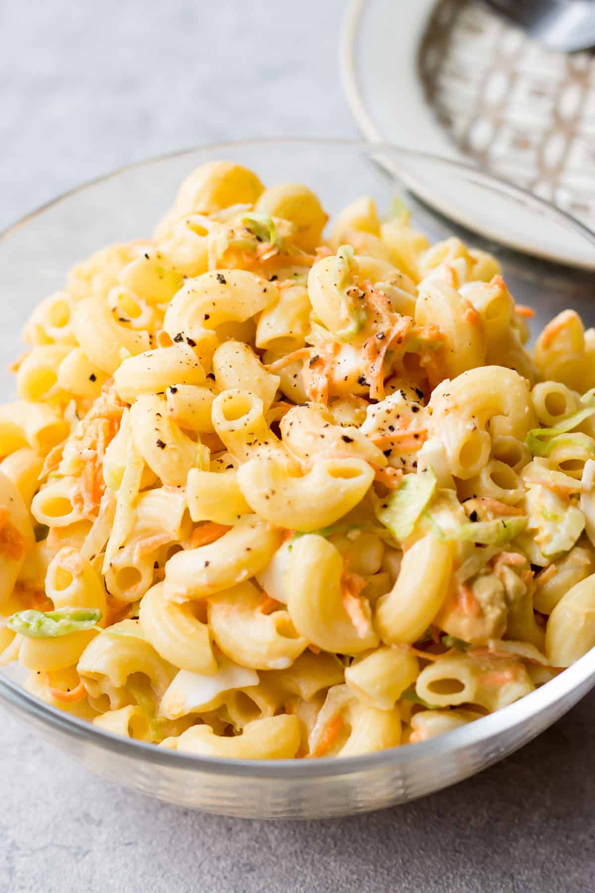 Pasta salad served in a bowl.