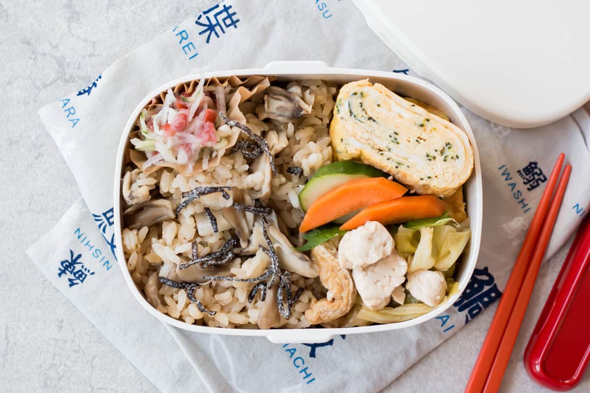 Mushroom rice bento.