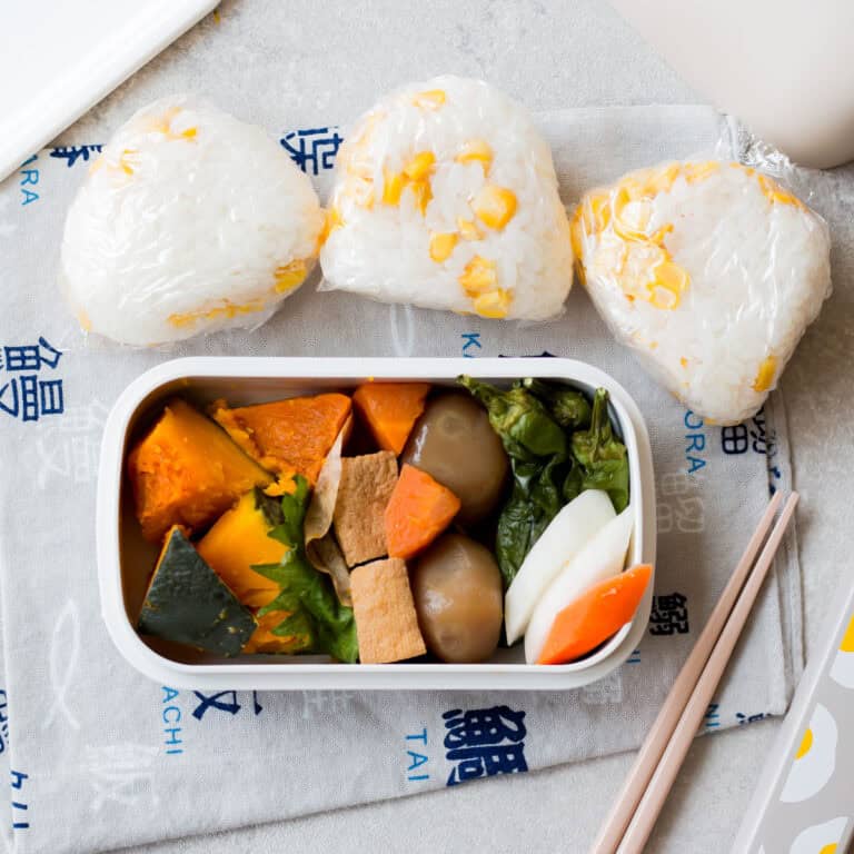 Corn onigiri bento.