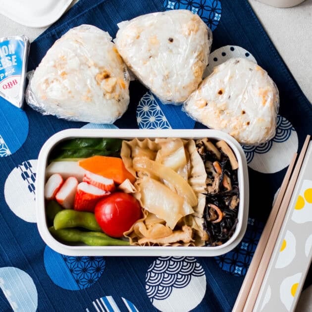Egg onigiri bento.