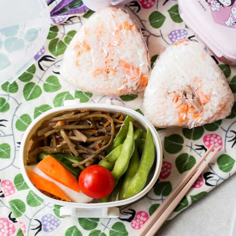 Salmon onigiri bento.