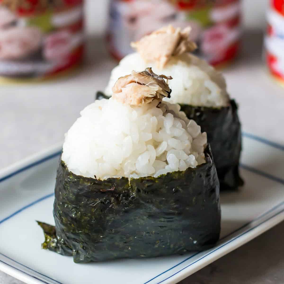 Saba onigiri (Japanese rice balls) made with canned mackerel