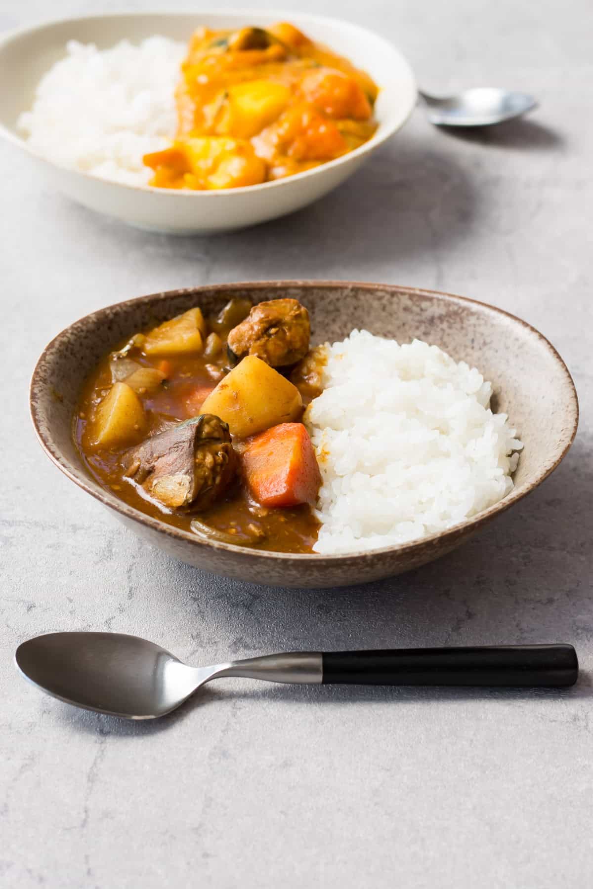 Japanese curry served over steamed rice.
