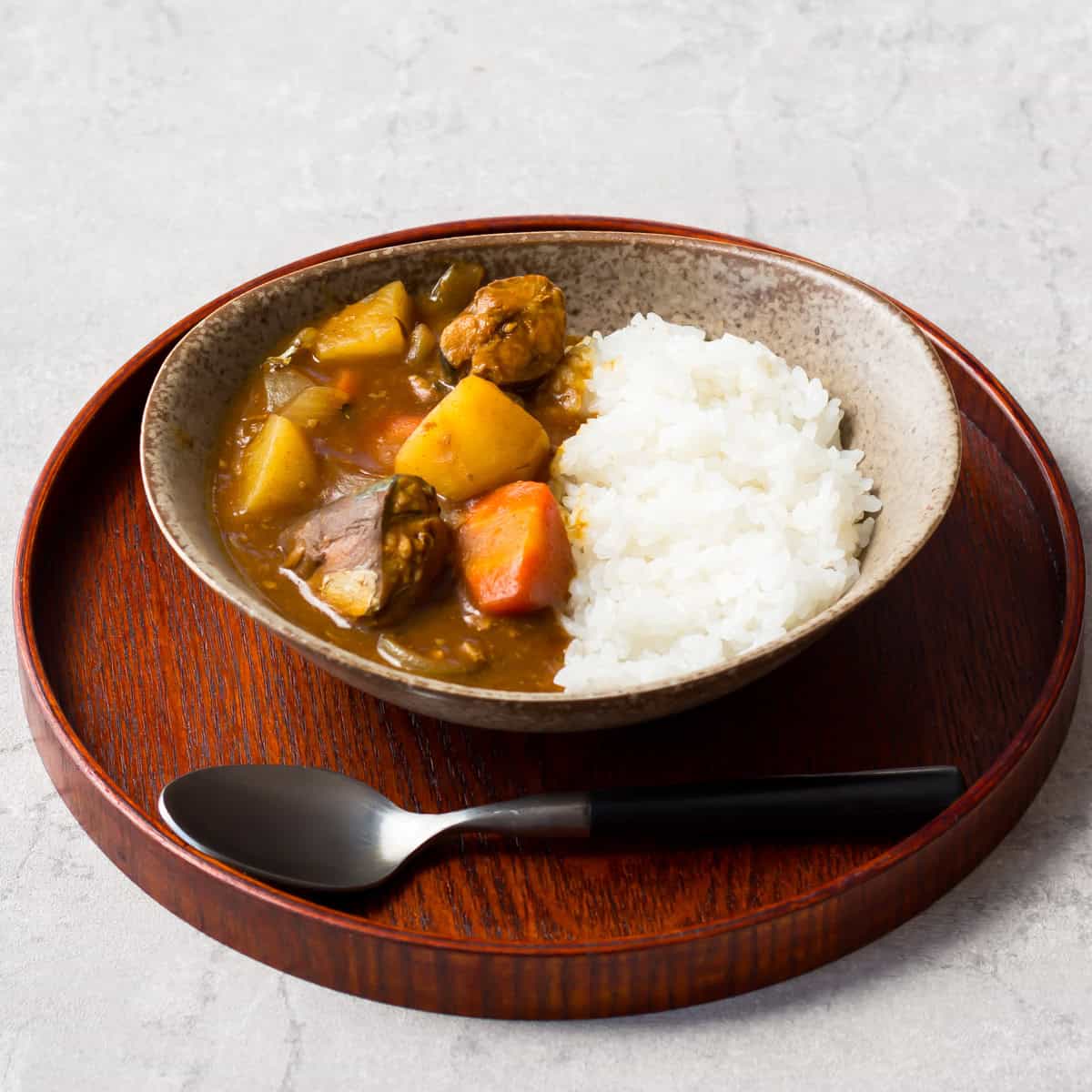 Japanese curry served over steamed rice.
