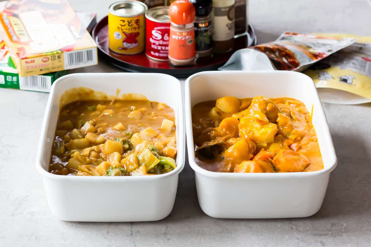 Japanese curry in a food container.