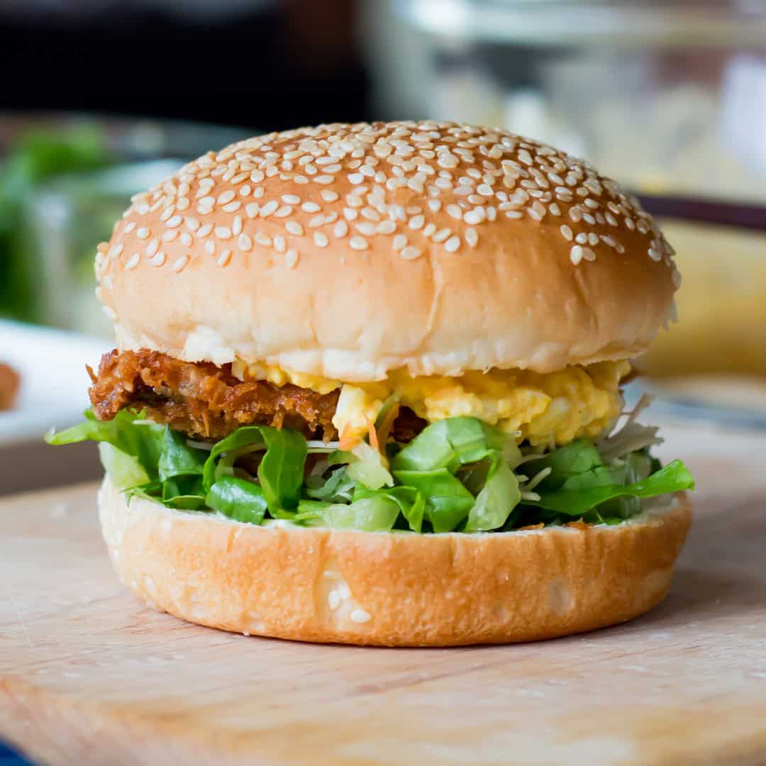 Fish burger served on a plate.