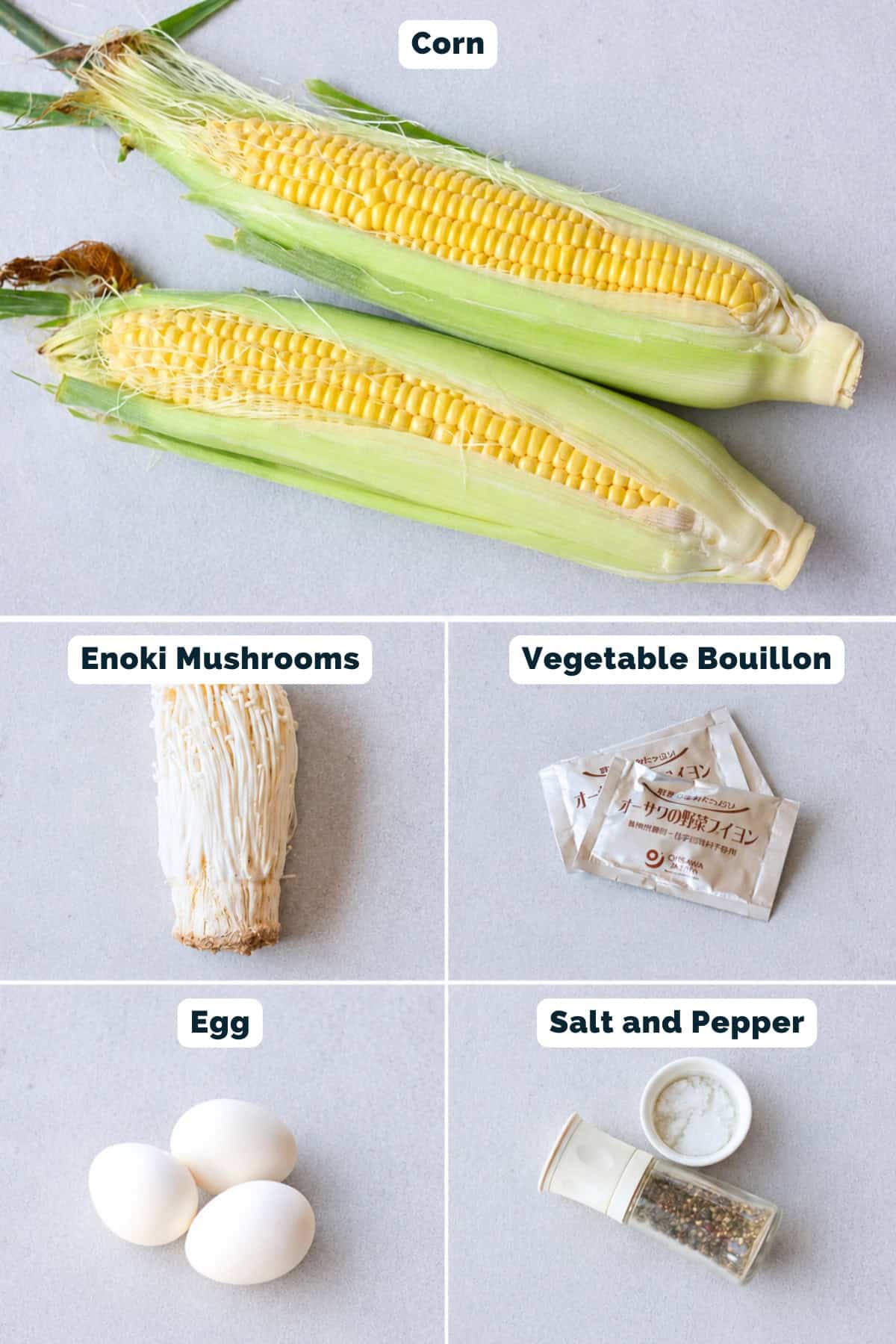 Corn and egg soup ingredients.