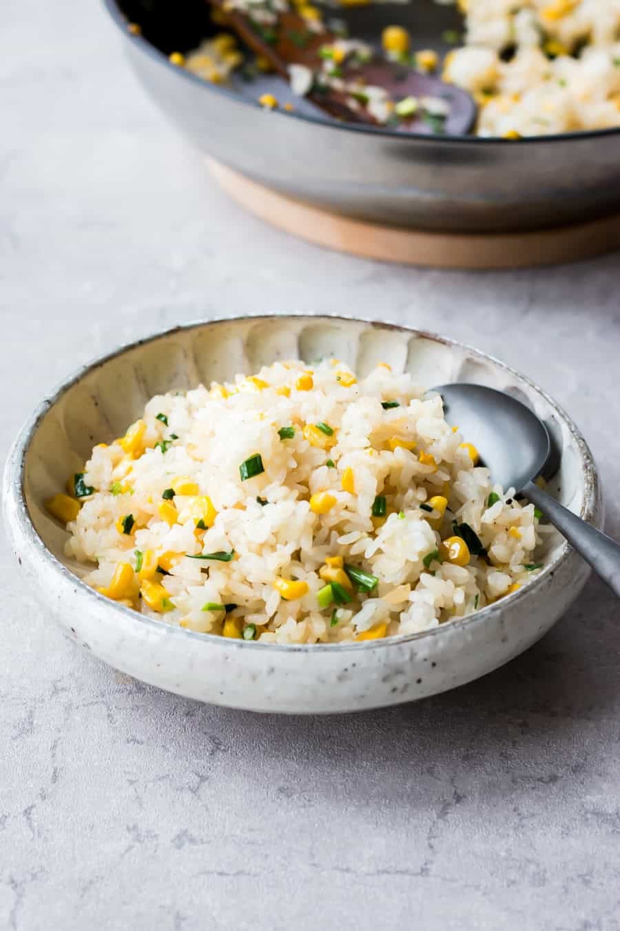 Corn fried rice served on a bowl.