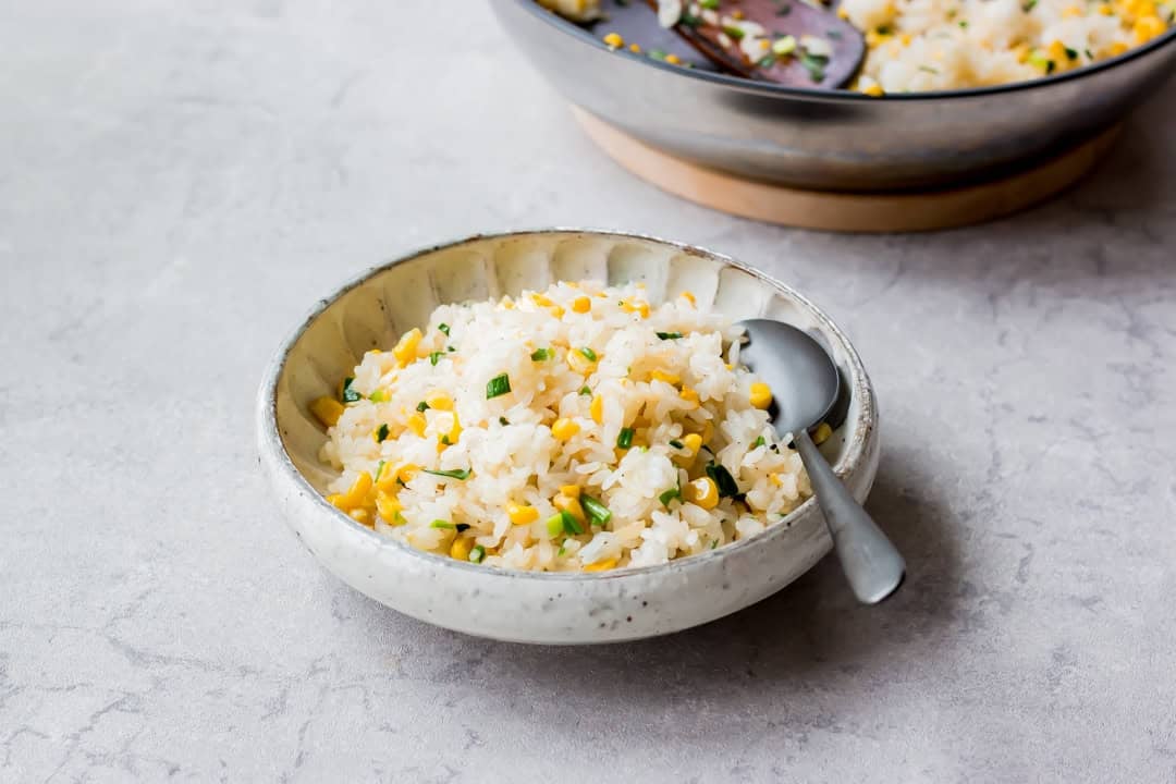Corn fried rice served on a bowl.