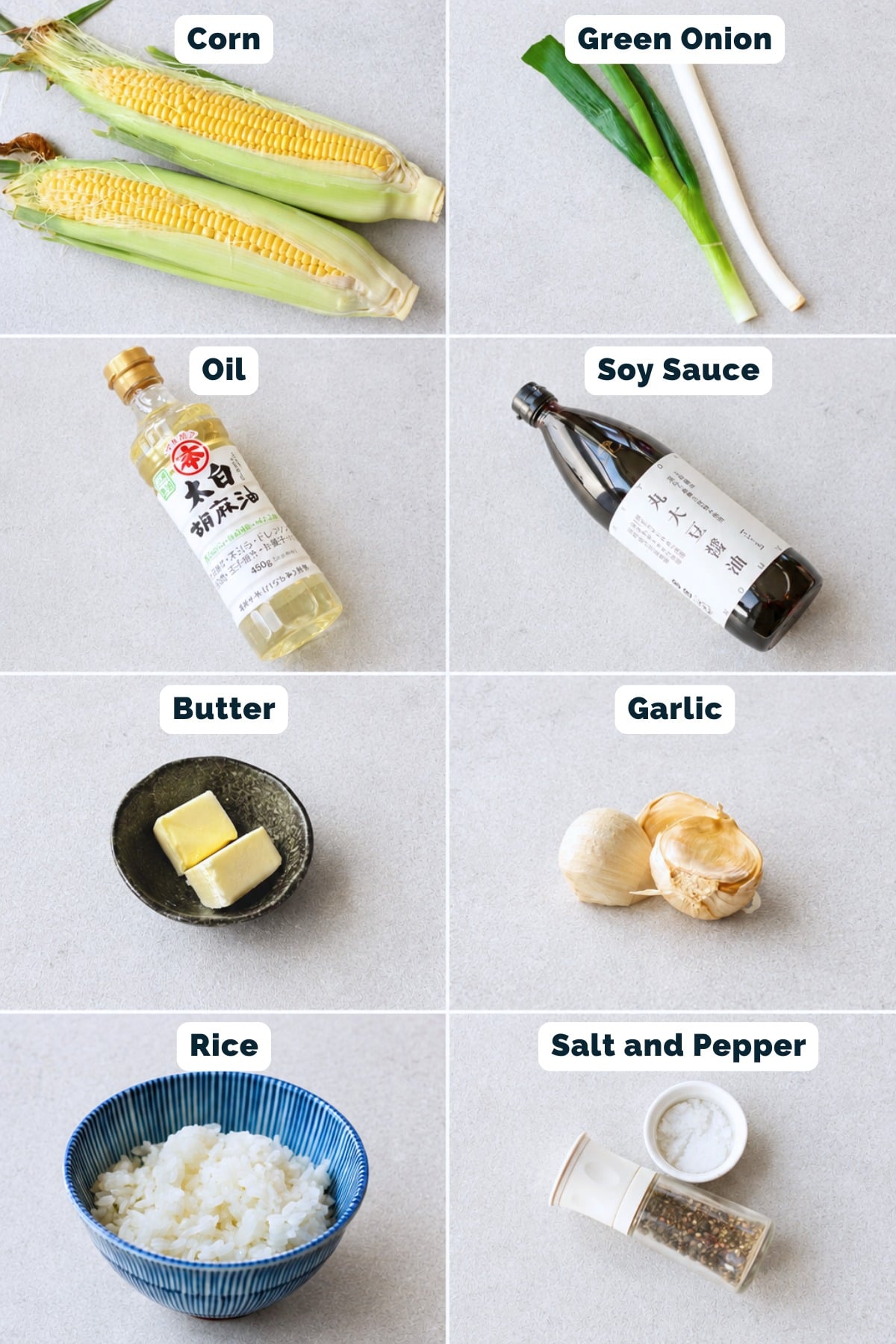 Corn fried rice ingredients.