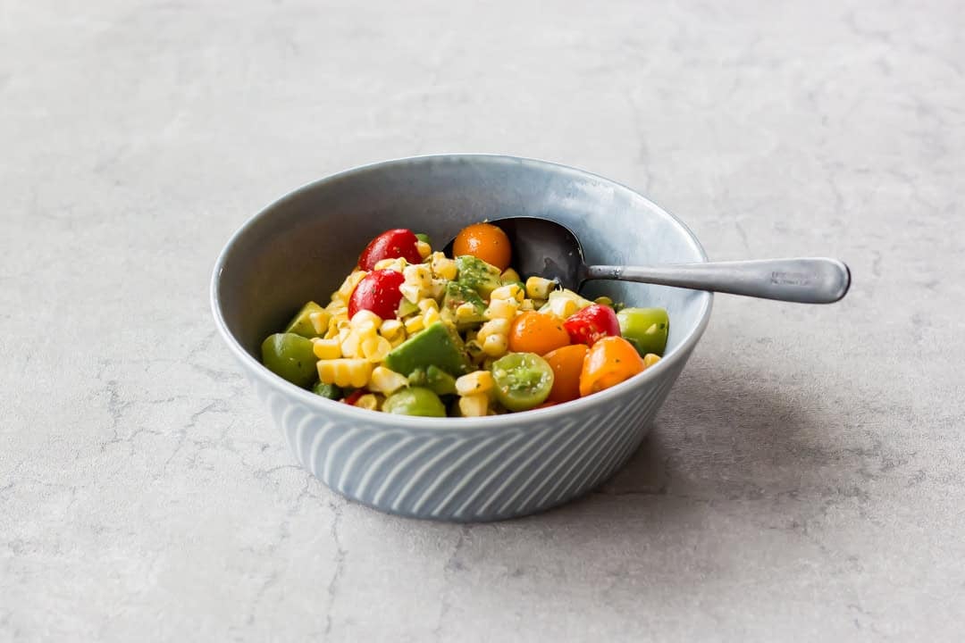 Corn salad served on a bowl.