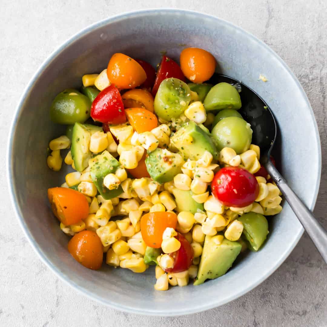 Corn salad served on a bowl.