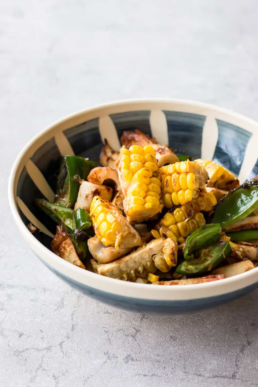 Corn stir-fry served on a bowl.
