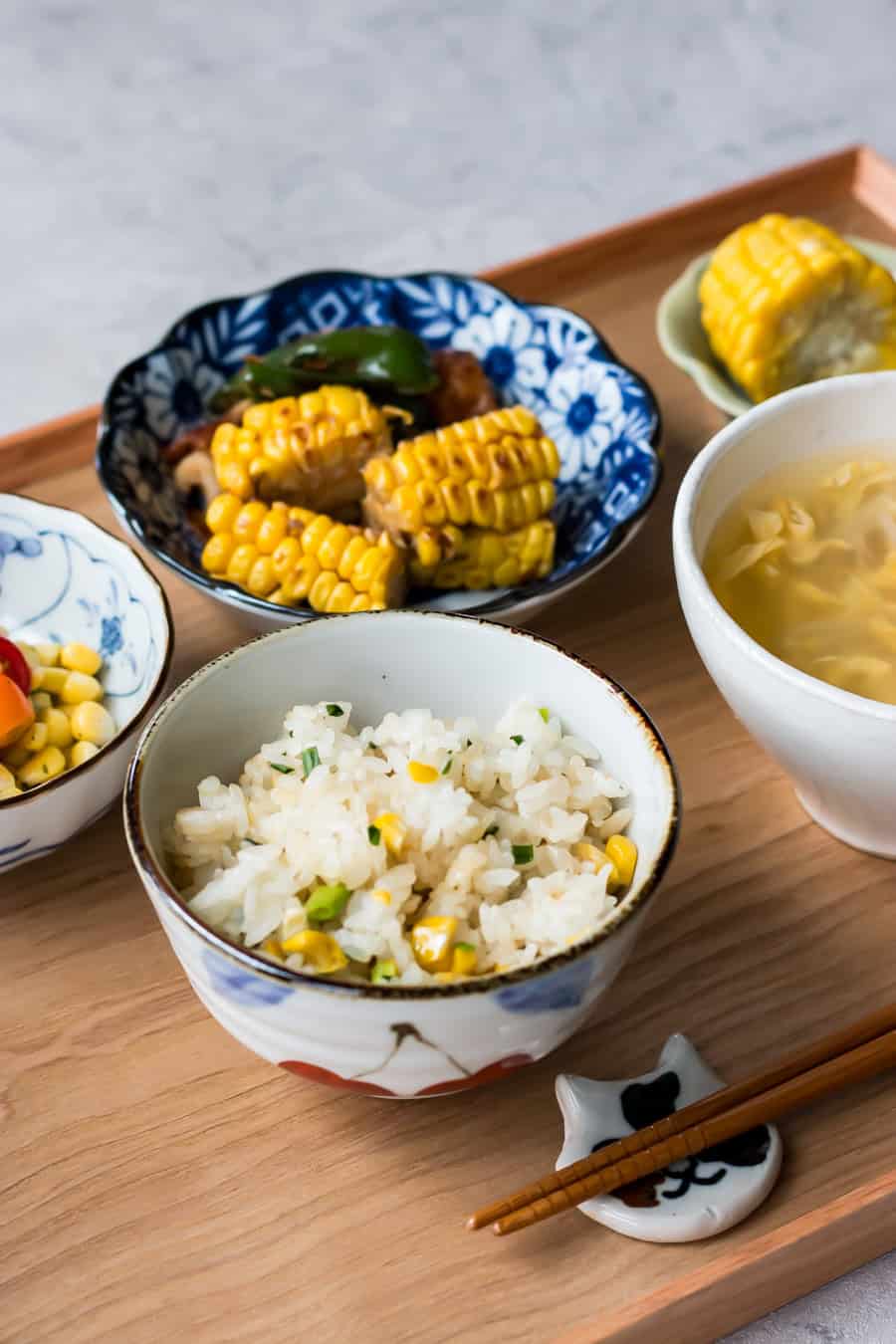 Easy meal set with corn dishes.