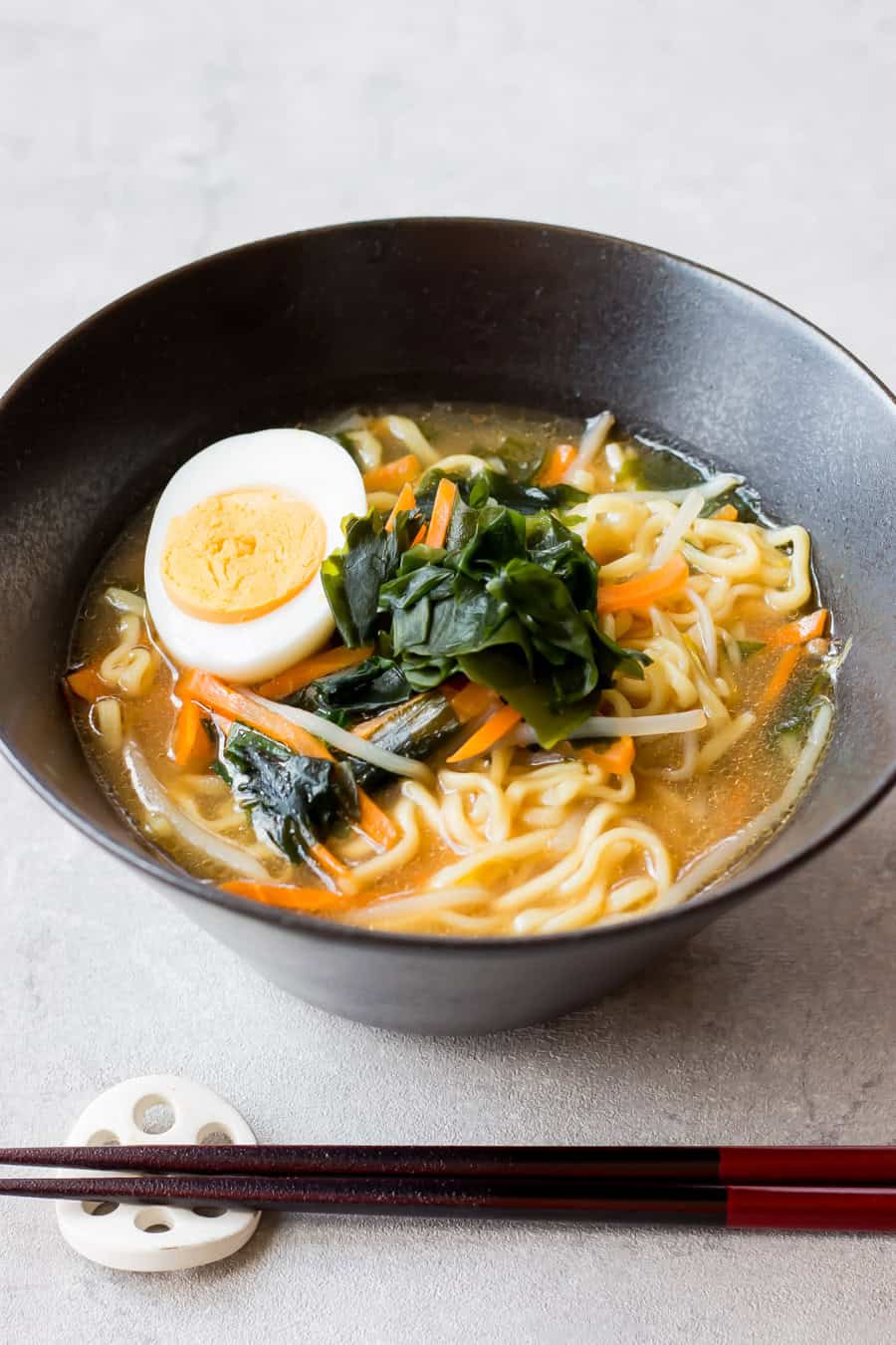 Miso ramen served in a bowl.