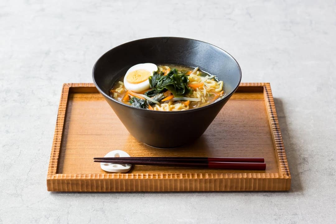 Miso ramen served in a bowl.