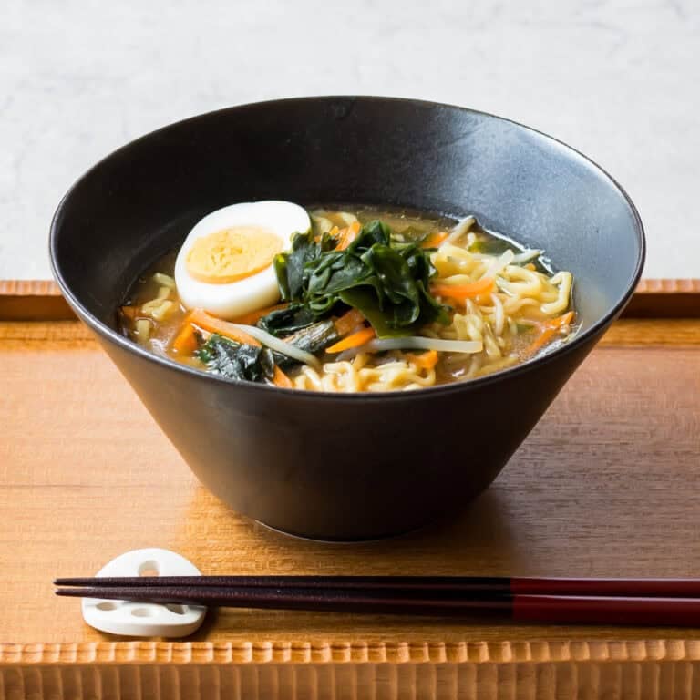 Miso ramen served in a bowl.