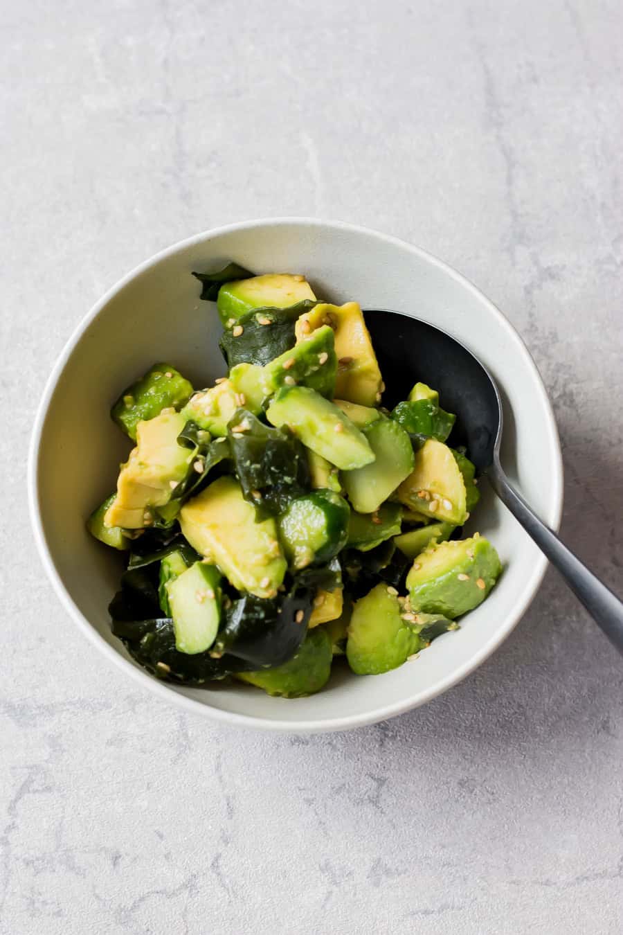 Wakame avocado salad served in a bowl.