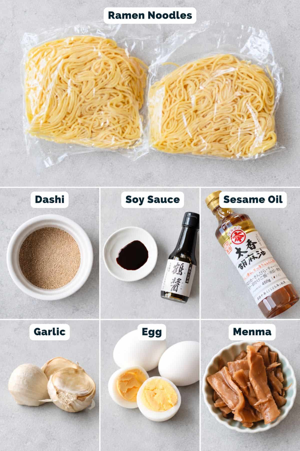 Shoyu ramen ingredients.