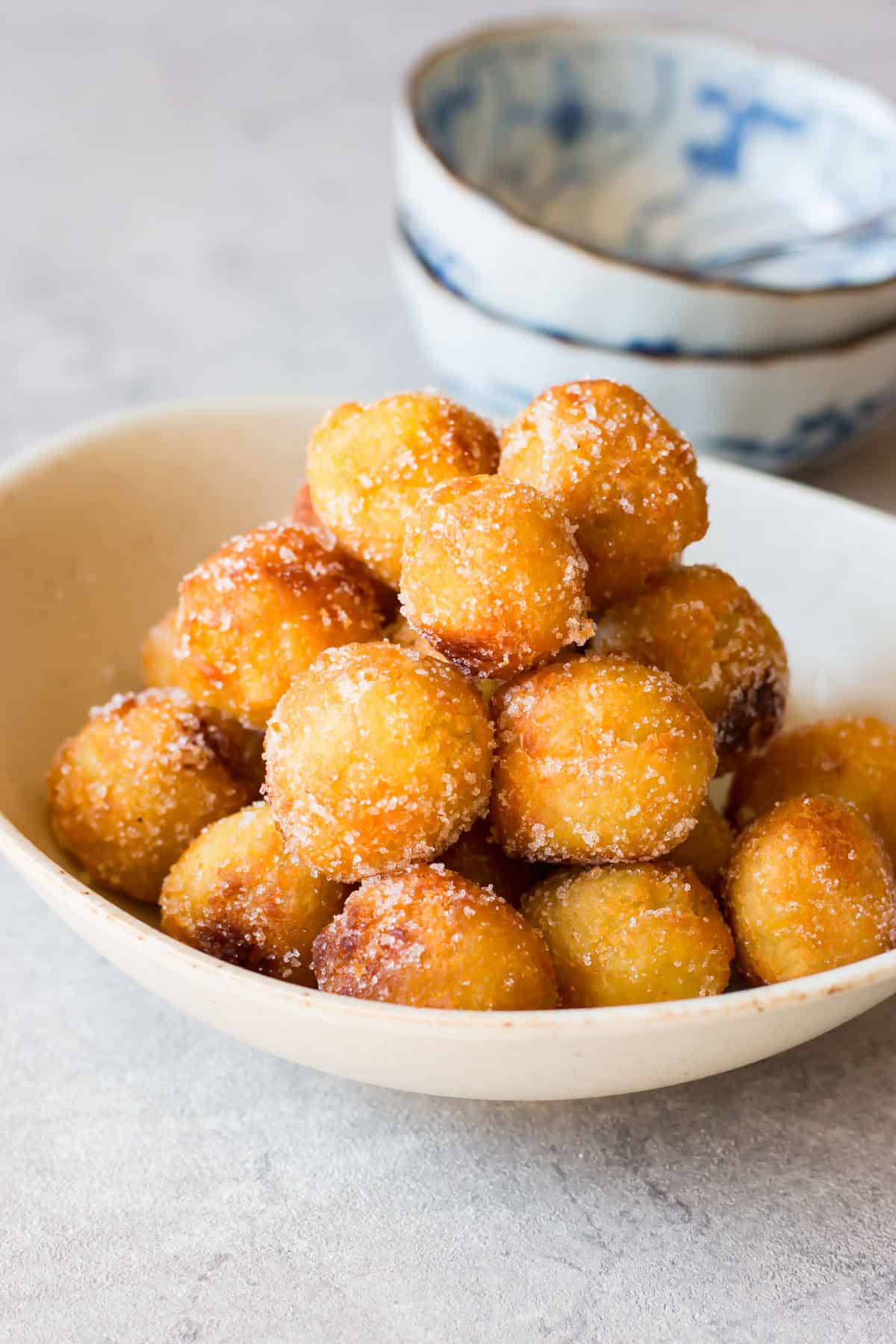 Sweet potato donut holes served on a bowl.