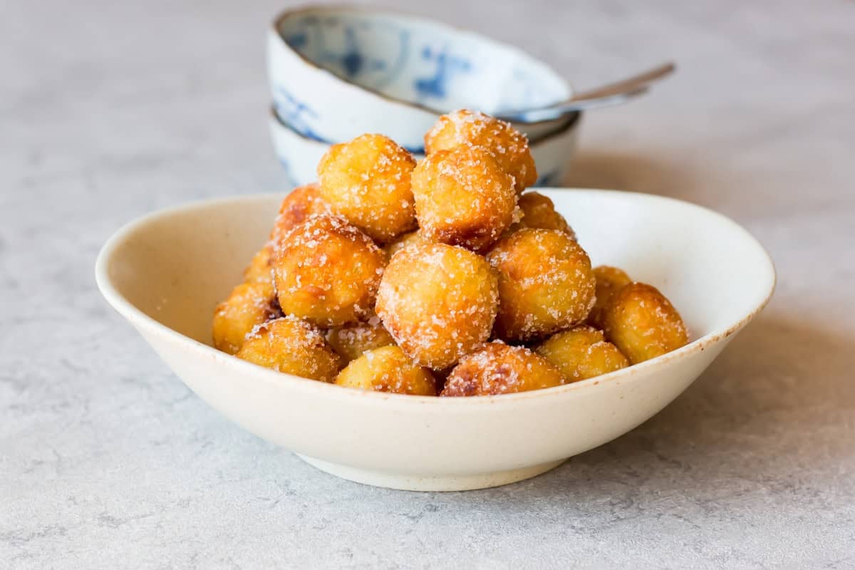 Sweet potato donut holes served on a bowl.